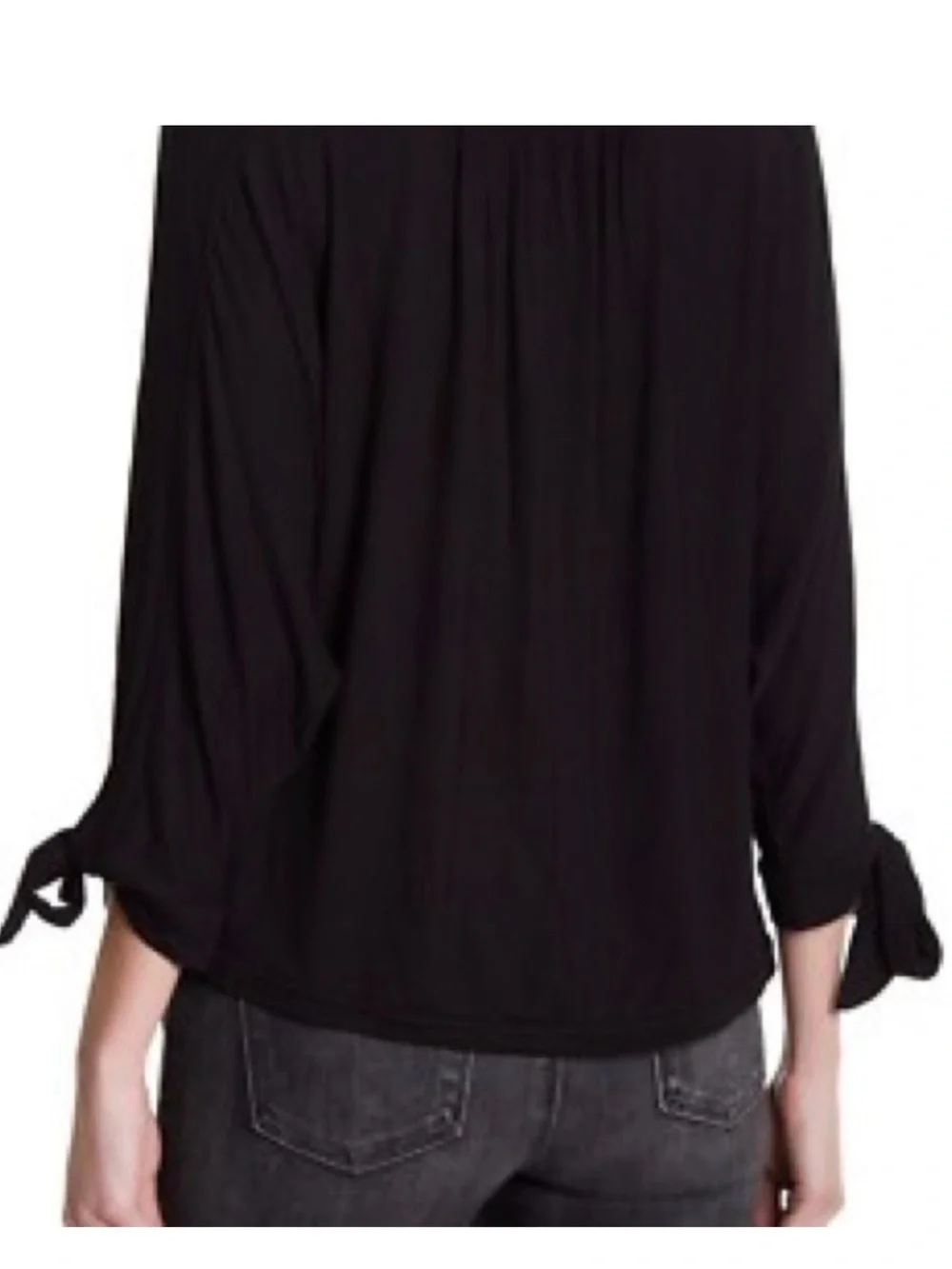 Free People Women’s Black Keyhole Tie-Sleeve Top